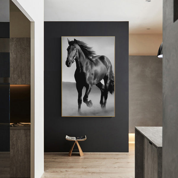 Art Canvas Animal Dark Horse Wall Art Living Room Home Decor